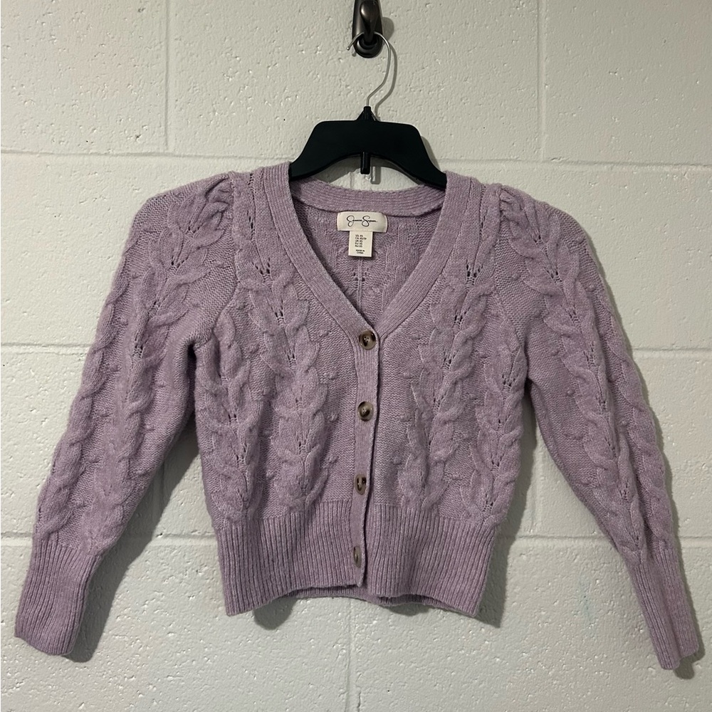 Jessica Simpson Purple Cardigan V-Neck Sweater Cable Knit